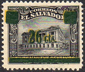 sellos timbres-poste Briefmarken stamps El Salvador 1919 Centavo surcharges on Tram Trolley Tranvia National Theatre teatro nacional 